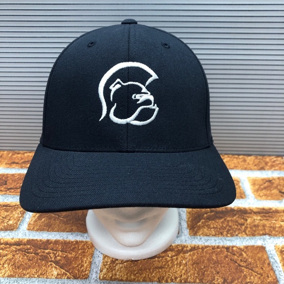 White Bulldog Embroidery Baseball Hat - YUPOONG Flexfit - Navy Blue- One Size - Picture 1 of 6